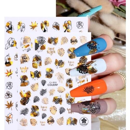 1Pcs 3D Holographic Maple Leaf Nail Art Sticker Autumn Abstract Line Laser Decals Sliders Wraps Manicure Decorations LYCJ010-018