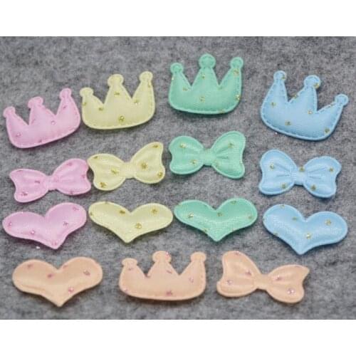 3.8*3cm 60pcs/lot 3 style Lace gauze crown love bow diy Padded Applique For Children cloth Headdress Accessories
