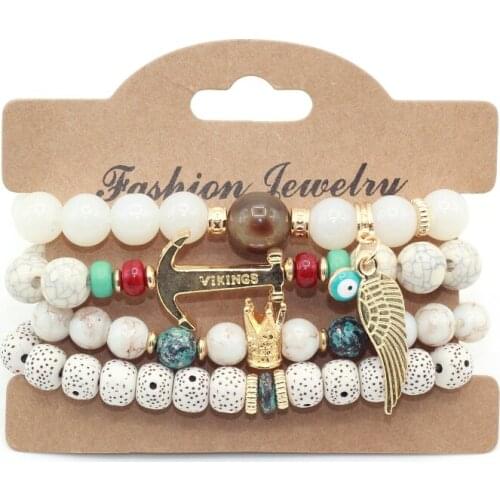 4pcs/set Brand Fashion Multilayer Beads Anchor Crown Wing Bracelets & Bangles Strand Stretch Friendship Bracelets for Women