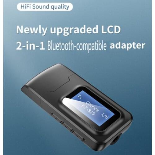 Bluetooth-compatible 5.0 Wireless Audio Receiver Transmitter LCD Display 3.5mm AUX Jack Adapter for Car PC TV Headphones