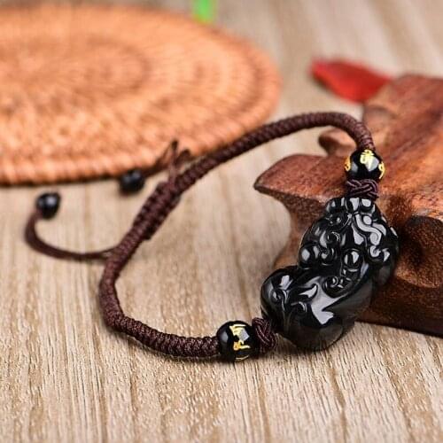 Customized Natural Obsidian Beads Jade Knot Pixiu Bracelet Adjustable Bangle Jewellery Fashion Accessories Woman Amulet