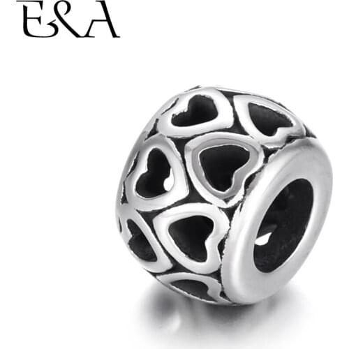 Stainless Steel Beads Hollow Heart 5mm Hole Metal European Bead for Bracelet Making Supplies DIY Accessories Jewelry Findings