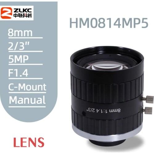 C-Mount 8mm Lens 2/3" F1.4 FA/Machine Vision fixed focal length lens 5MP Industrial camera manual Iris cctv Lens Low distortion