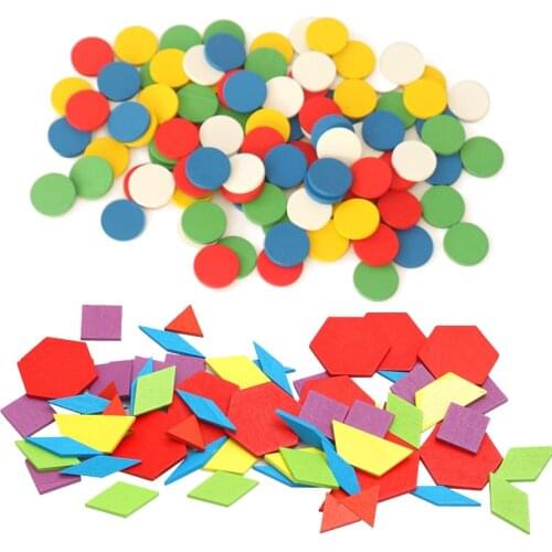 50pcs Children Montessori Math Education Block Toy Bingo Chips Counting Math Wooden Tangram Clever Plate Montessori Geometry Toy
