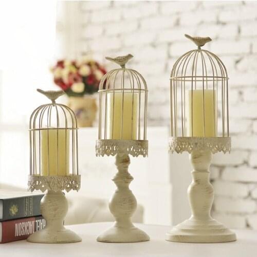 European Iron Retro White Bird Cage Candle Holder Candlelight Dinner Romantic Valentines Day Decoration gold home decor