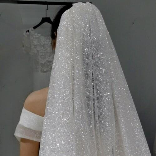 TOPQUEEN V90 Shiny Veil Champagne Color Wedding Veil Multilayer Veil Short Wedding Veils For Wedding for Bride Shiny Veil 2021