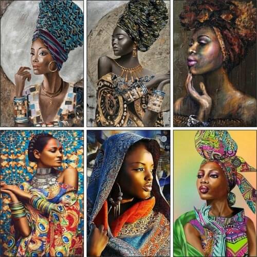 Huacan 5D DIY Diamond Painting With Square Rhinestones Mosaic African Woman Diamond Embroidery Cross Stitch Portrait New Arrival