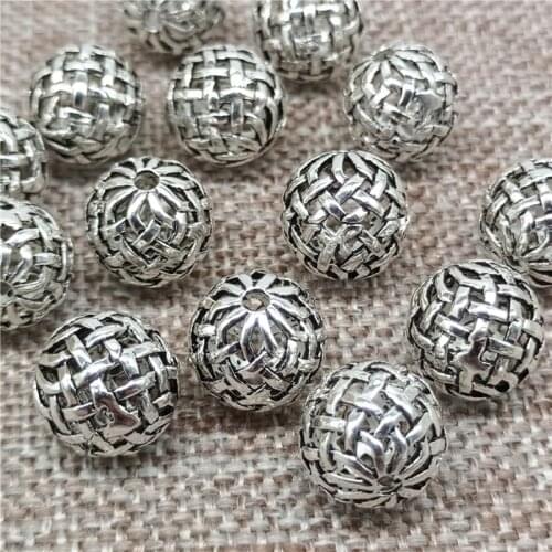 925 Sterling Silver Basket Weave Round Ball Beads 10mm Spcers for Bracelet Necklace