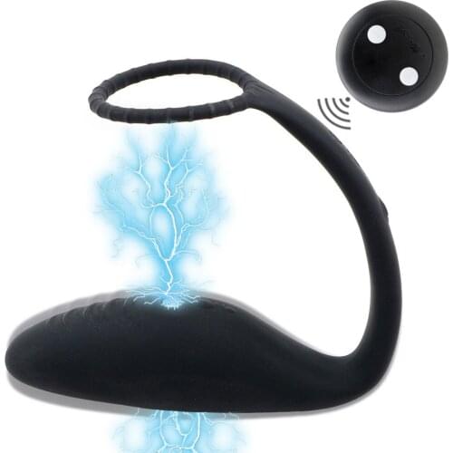 Penis Ring Anal Plug Vibrator Wireless Remote Control Electric Shock Sex Toys For Male 10 Frequency Prostate Massager Vibrator