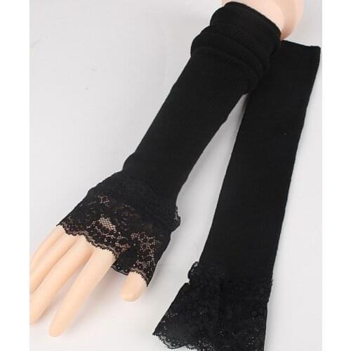 Lace Sunscreen Fake Sleeves Cuffs Scars Cover Fashion Autumn and Winter Warm Knitted Gloves Black White Mid-length Arm Sleeve
