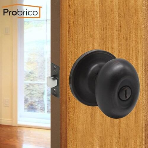 Probrico Oil ribbed bronze door handles Rotation Round door Knobs with lock cylinder wooden door Lock Keyless bathroom door lock