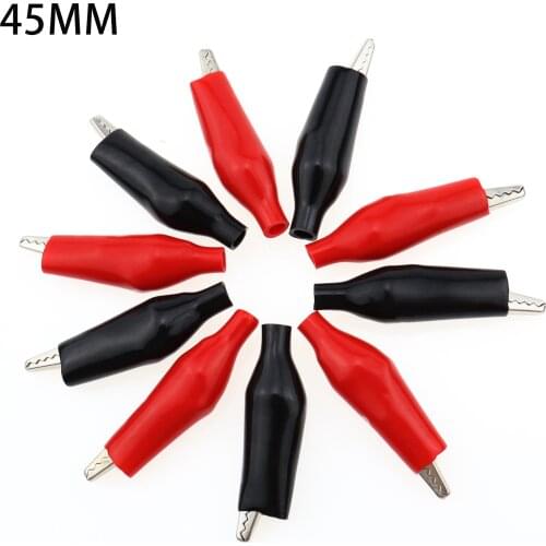 20pcs/lot 45MM Metal Alligator Clip G98 Crocodile Electrical Clamp for Testing Probe Meter Black and Red with Plastic Boot