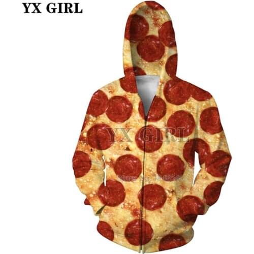 YX GIRL 2018 autumn New Fashion Zipper Hoodie Food Pizza and French Fries Print 3d Sweatshirt Mens Womens Hooded jacket