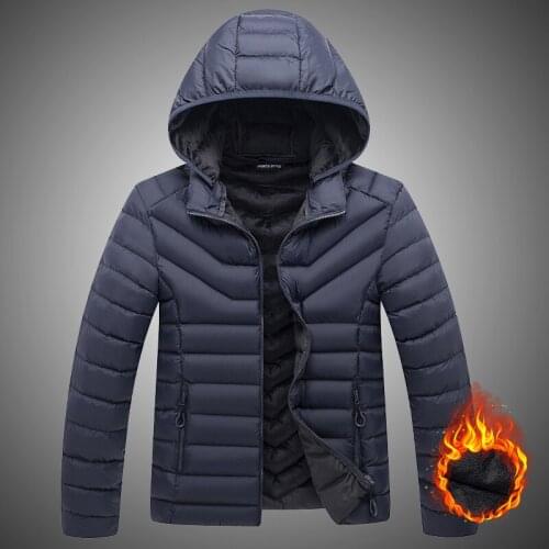 Men Zip Through Hooded Padded Jacket Winter Men Parkas Thicken Warm Coat Mens Solid Color Male Fashion Streetwear Plus Size 9XL