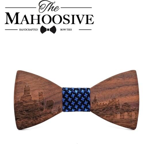 MAHOOSIVE Wooden bow tie Madrid skyline butterfly knot for men wedding banquet club party classic old shcool Gravatas Cravat