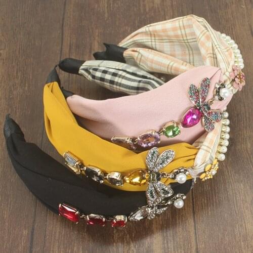 New Fashion Glass Drill Bee Headband Pattern Stitching Fabric Hairband Female Rhinestone Headband For Women Wedding Accessories