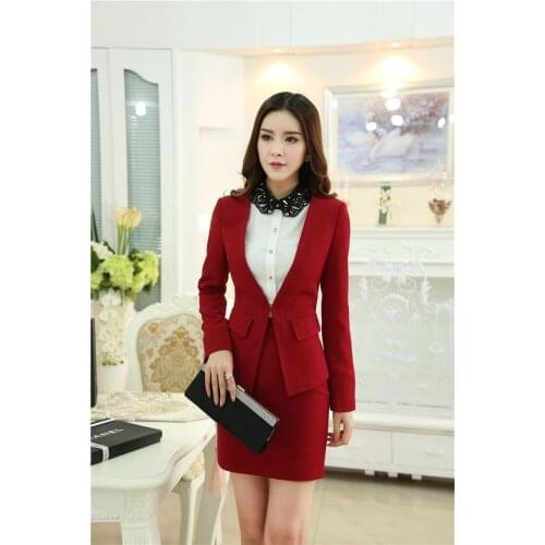 Formal Female Skirt suit Women Suits with Skirt and Jacket Sets Red Blazer New 2015 Office uniform Style