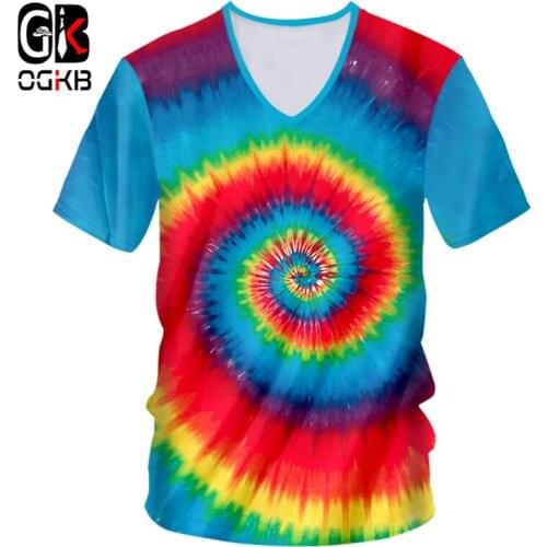 OGKB T-Shirt Mens Deep V-neck Short Sleeve Vortex 3D T-Shirt Print Rainbow Large Size 5XL 6XL Top T-Shirt Spring T-Shirt