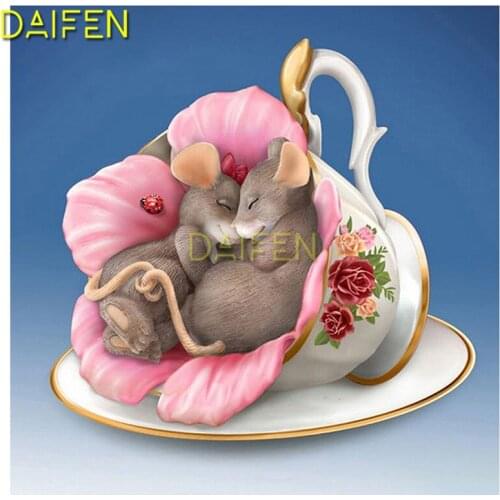 Full Round Diamond embroidery DIY 3D Diamond mosaic Full Square Diamond painting Cross stitch love sleeping mouse cup