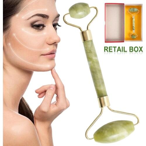 Drop Ship Quartz Jade Roller Slimming Face Massager Double Head Facial Massage Roller Face Slimming Neck Face Roller With Box