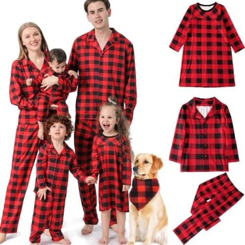 2021 Christmas Family Matching Pajamas Plaid Mother Daughter Father Son Sets Family Christmas Outfits Adults Kids Baby Suit