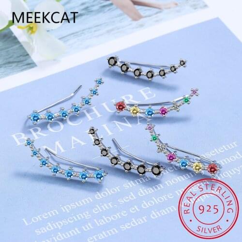 925 Sterling Silver Ear Clip Earrings For Women Delicate Cartilage Earrings Black CZ Ear Climber Earrings Minimal Jewelry