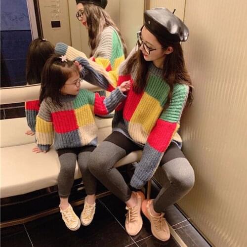 Retro Mother Daughter Wool Sweater Thick Mommy and Me Knit Sweaters 2020 Autumn and Winter Family Matching Tops Clothes New