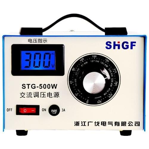 Single Phase AC Voltage Stabilizer, 220V, 0.5 kW, 0 to 300V Contact, Adjustable Power Transformer STG-500W