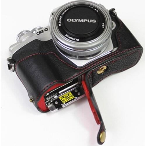 Camera Bag Genuine Leather Half Body Set Cover For Olympus E-M10 Mark IV EM10 IV Bottom Case With Battery Opening