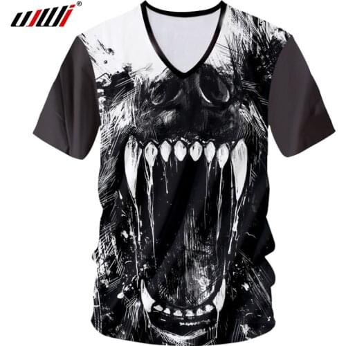 UJWI Men V Neck Tshirts 2018 Summer Tops 3d Cool Print Devil Skull T-shirts Ghost T Shirts Hombre Hip Hop Outfit Jerseys Tees