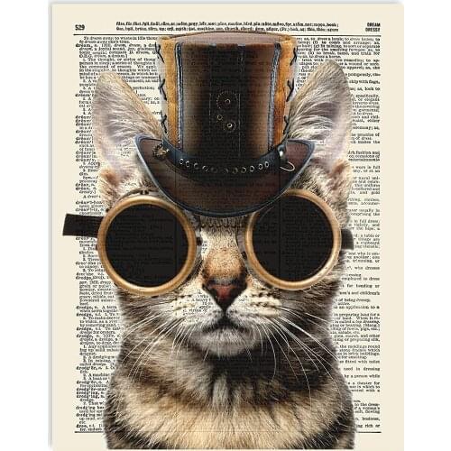 Steampunk Cat Upcycled Vintage Dictionary Art metal decor home sweet home sign tin sgin