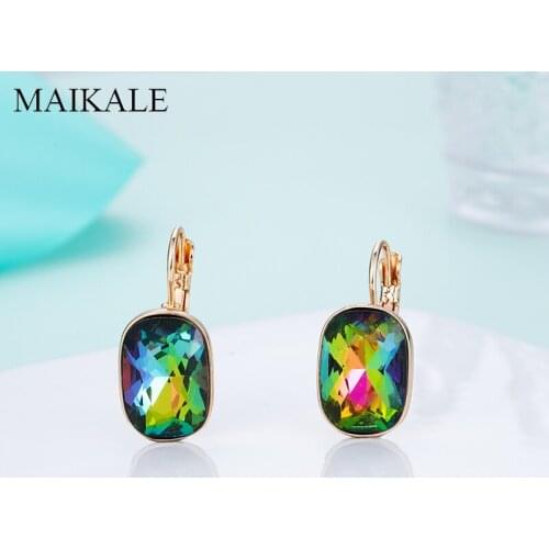 MAIKALE Geometric Square Vintage Copper Earrings Exaggerated White Black Austrian Crystal Stud Earrings For Women Jewelry