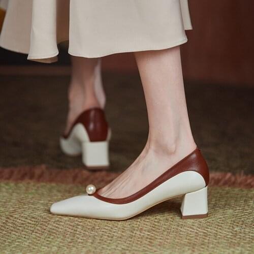 QZYERAI European Ms. Dress Shoes Women Genuine Leather Cowhide Womens Shoes Office Wedding Party Shoes Pumps