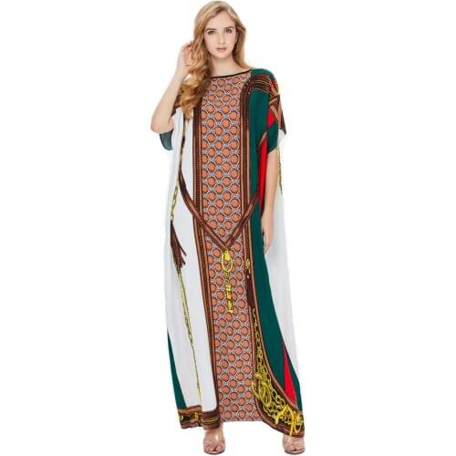 Dubai Turkish Muslim Robe With Summer New Style Ladies Boho Style Loose Middle East Morocco Kaftan Skirt Islamic Clothing Dress