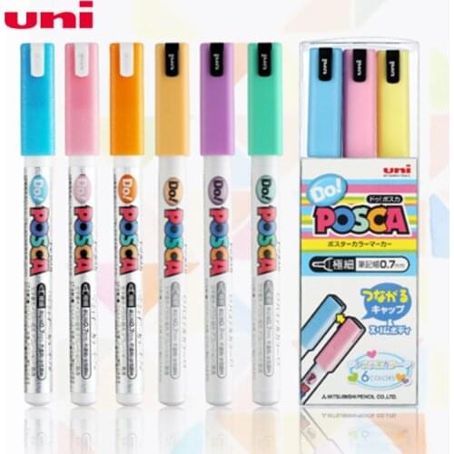 6pcs/set UNI POSCA PC-1MD Very Fine Graffiti Poster Advertising Pen Marker Set 0.7mm Color Watermark Marker