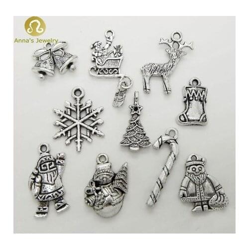 Free Shipping 2016 New Tibetan Sliver XMAS Christmas Theme Santa Snowman tree star charms Finding Making Wholesales,200pcs/lot