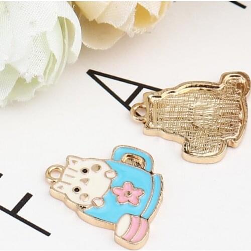 10 PCs Zinc Based Alloy Charms Cup Gold Plated Multicolor Cat Cup Enamel
