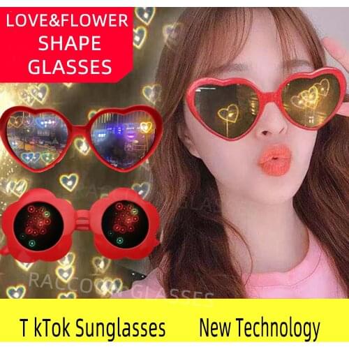 Heart Flower Shape Special Effect Eyewear Night Sun Glasses Fashion Birthday Party Magic Gift Ins Artifact Light Become Love Tik