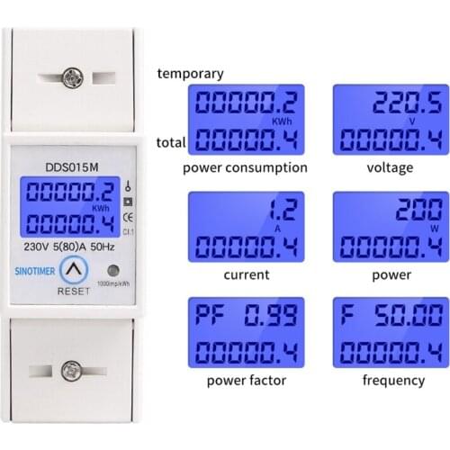 DDS015M 230V Watt Meter and Power Analyzer Multifunctional Volt Amp Watt Meter Electric Consumption Meter with Reset