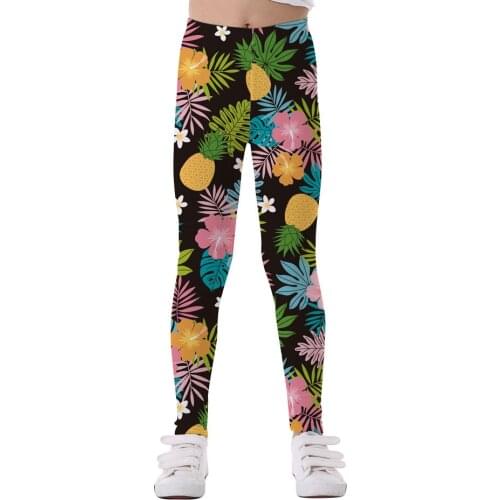 Kids Girls Leaf Digital Print Leggings Tights Children Princess Fitness Sports Yoga Pants European American Style Cropped Pants
