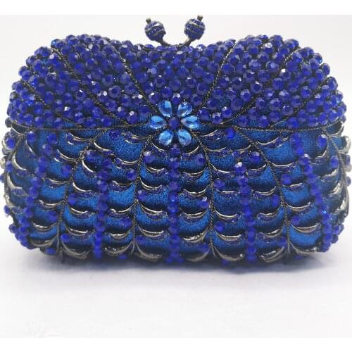 Designer Women Flower Blue Rhinestone Purse Luxury Crystal Diamond Ladies Party Dinner Clutch Bag Wedding Bridal Clutches Bags