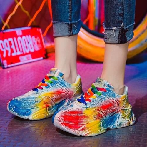 Dropshipping Women Fashion Colorful Graffiti Sneakers Vulcanized Shoes Hip Hop Youth Trending Colorful Sneakers Platform Shoes