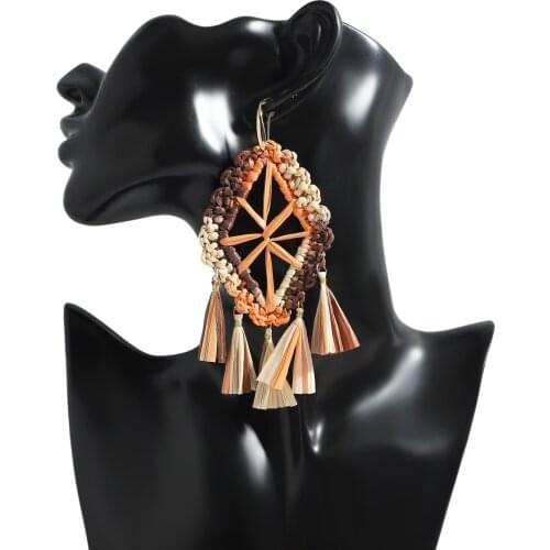 Dvacaman Bohemian Handmade Colorful Hollow Raffia Tassel Drop Earrings for Women Ethnic Statement Jewelry Summer Accessories New