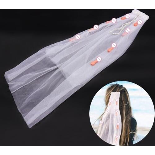 Double-Layer Yarn Veil Headdress Clip Beautiful White Veil Penis Hair Decor for Wedding Adult Theme Bachelorette Party Hen Party