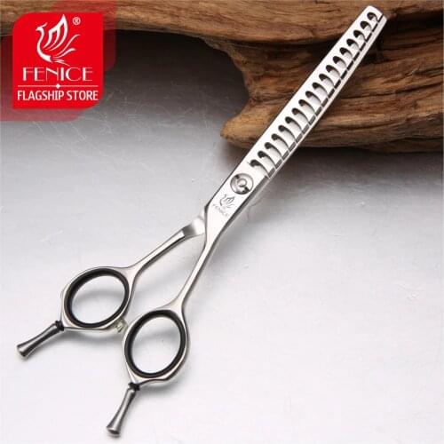 Fenice 6.5 inch Pet Grooming Curved Thinning Shear Up Curved Scissors for Dogs Big Chunker Shear Thinning Rate 75