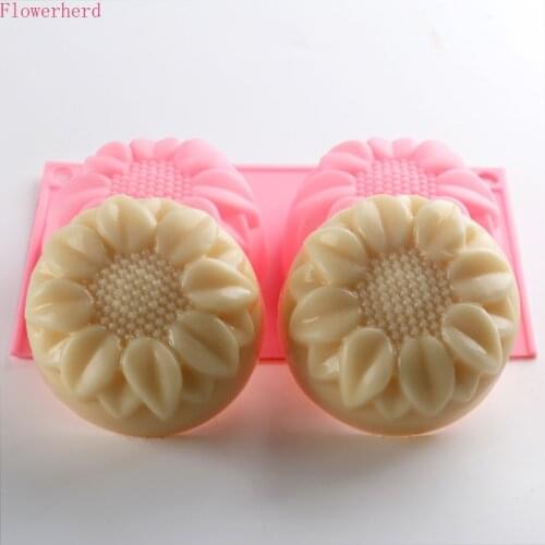 2-hole DIY Handmade Soap Mold Silicone Sunflower Mold Fondant Cake Decorating Tools Chocolate Mold Bakign Accessories