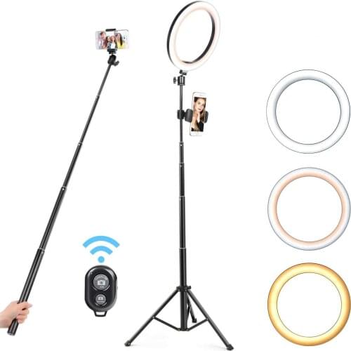 10.2" Selfie Ring Light Dimmable with Tripod Stand Cell Phone Holder Mini Led Camera Ringlight for Live Streaming Makeup YouTube
