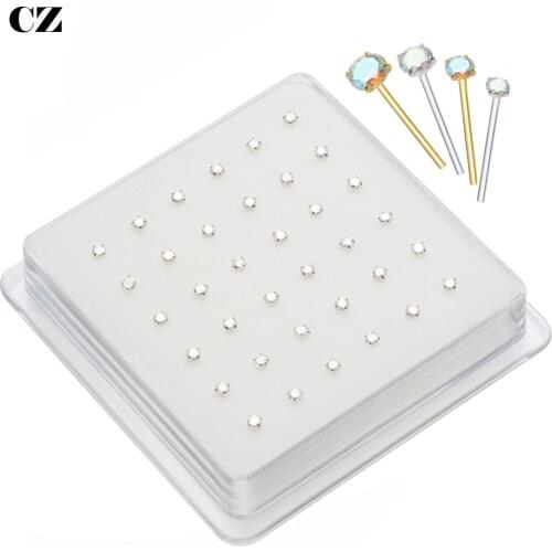 36Pcs/Lot 925 Sterling Silver Nose Stud Nose Pin Cubic Zirconia Nose Piercing Body Jewelry Shiny AB Stone Piercing Nostril Nariz