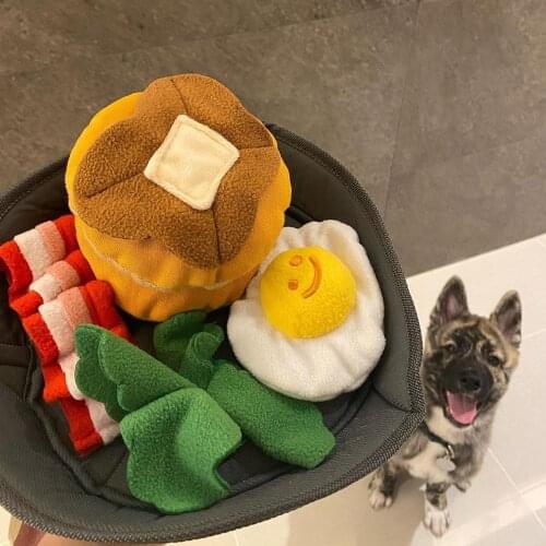 Korean breakfast Bacon Poached Egg Dog Plush Toy Plush Food Dog Toy With Funny Sound Omurice Cat Puppy Chew Interactive Toys