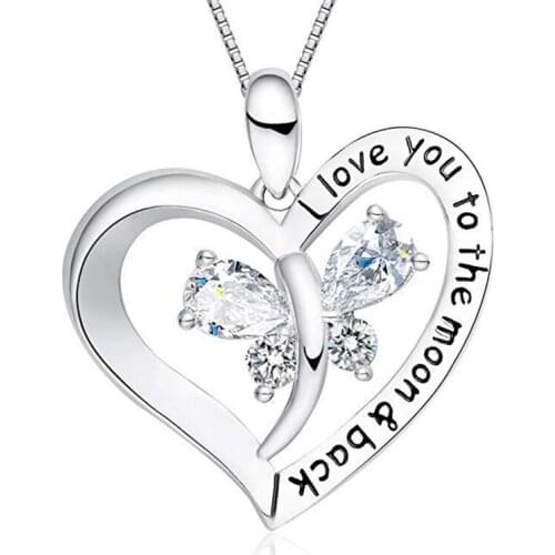 Creative Butterfly Necklaces for Women 925 sterling silver Jewelry CZ Zircon Stone Heart Pendants Necklace Jewelry Gift